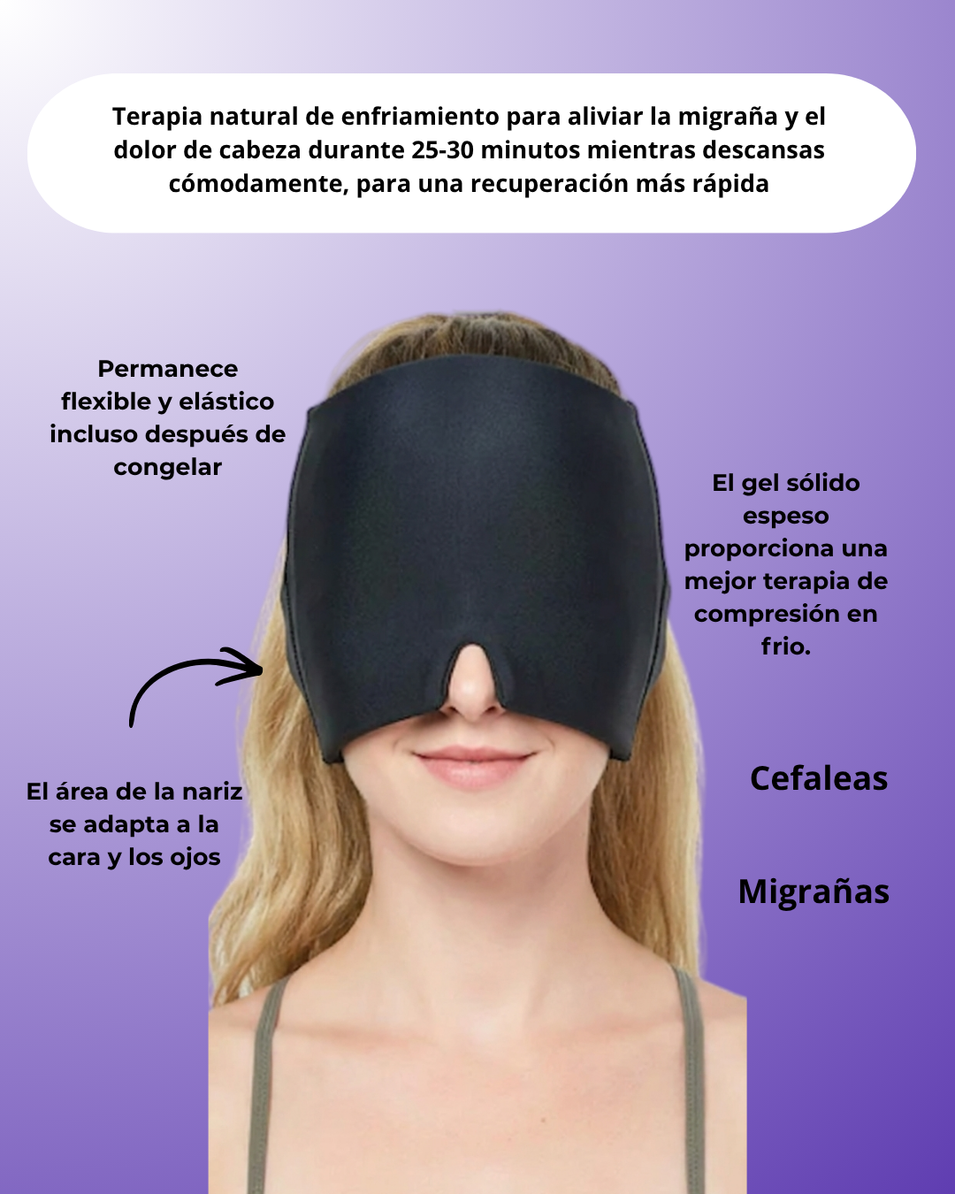 MigraRelief™ – Máscara de gel terapéutica para migraña y estrés