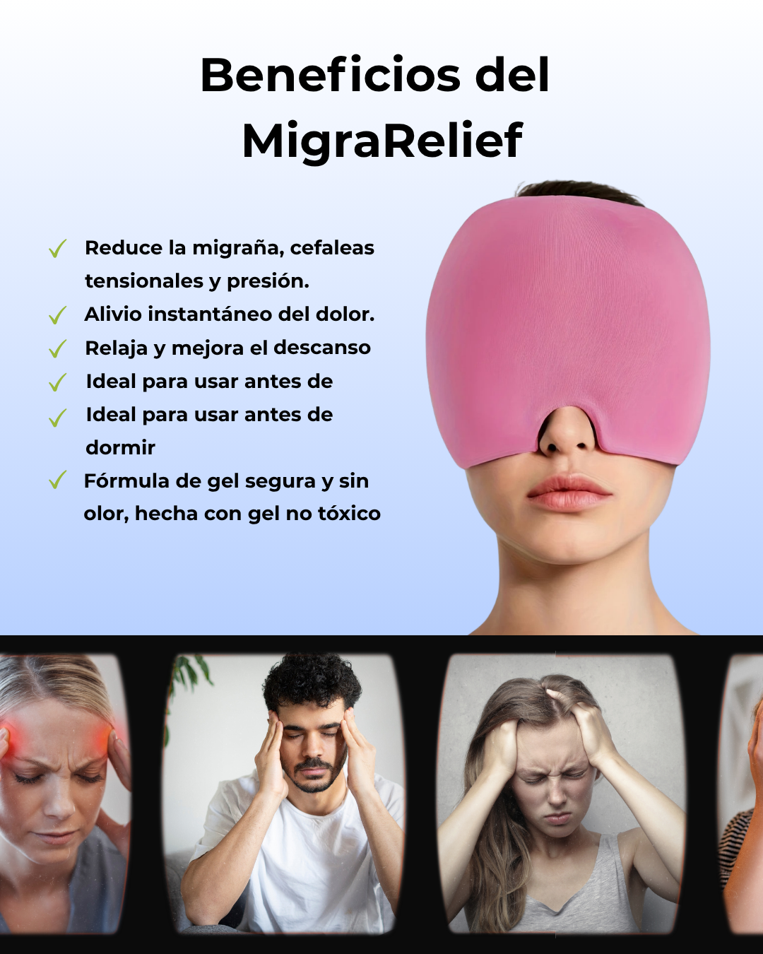 MigraRelief™ – Máscara de gel terapéutica para migraña y estrés