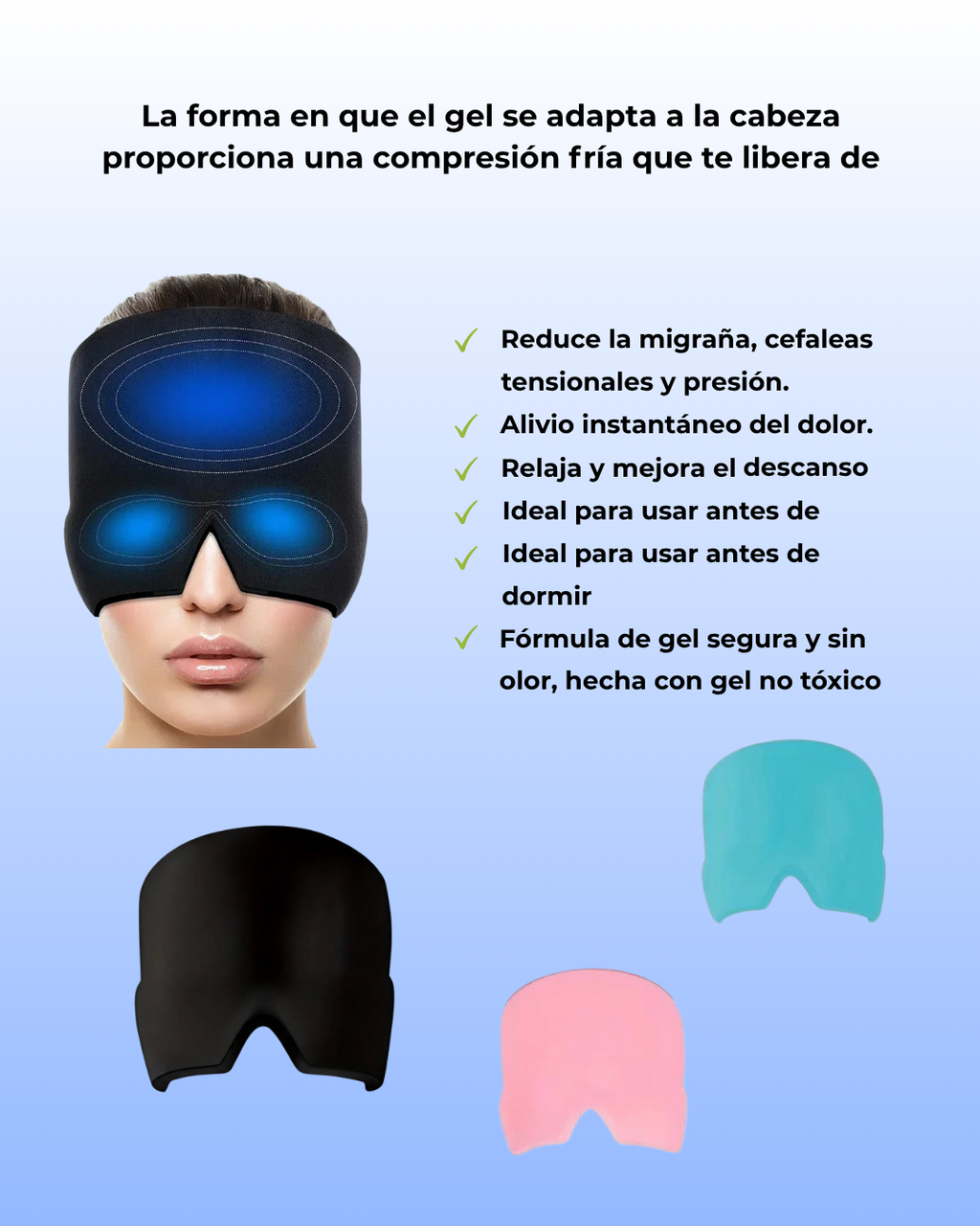 MigraRelief – Máscara de gel terapéutica para migraña y estrés
