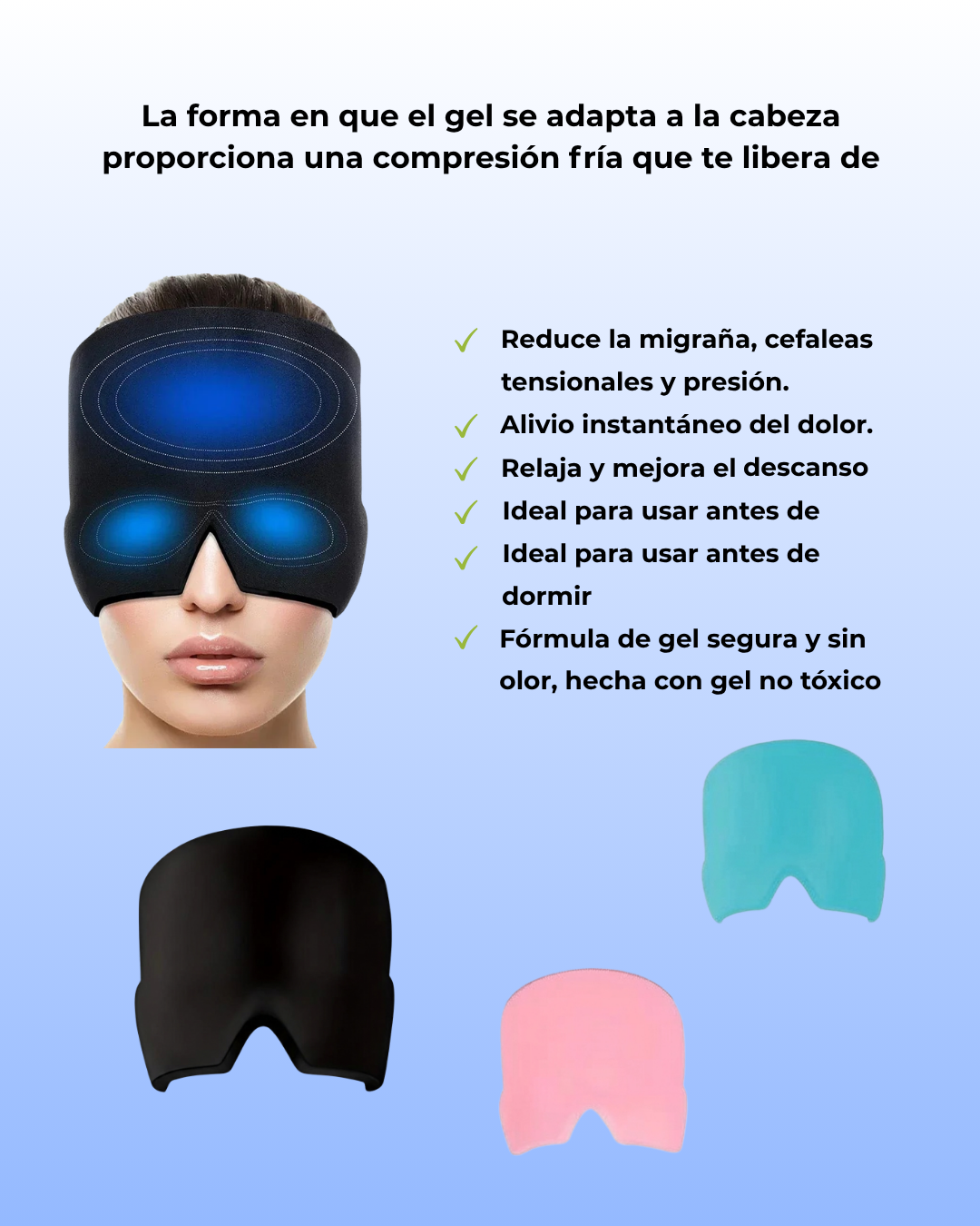 MigraRelief – Máscara de gel terapéutica para migraña y estrés